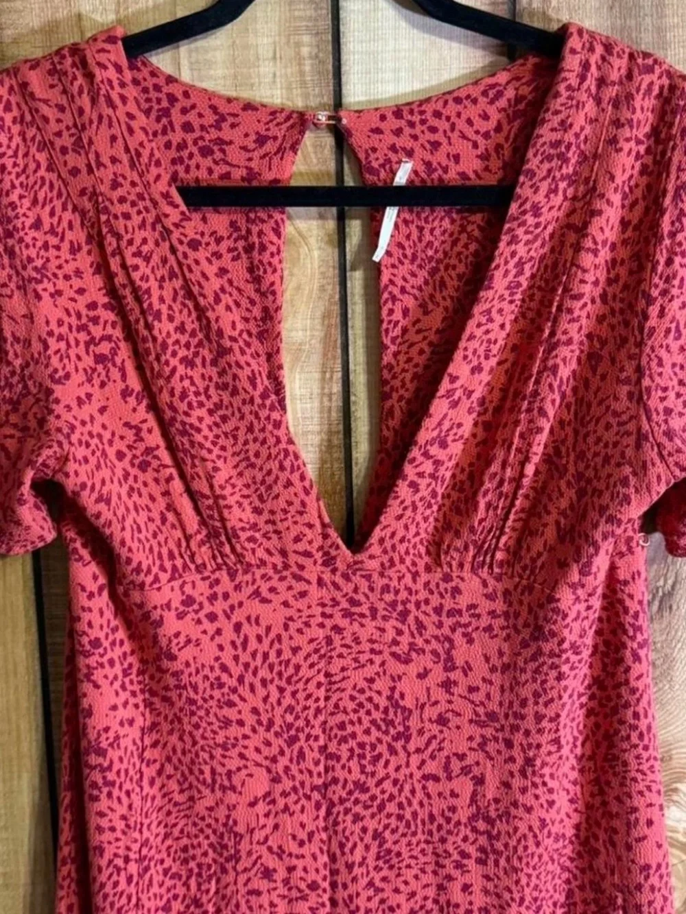 Free People Looking For Love Midi Dress Flame Combo V Neck Keyhole Back 8
